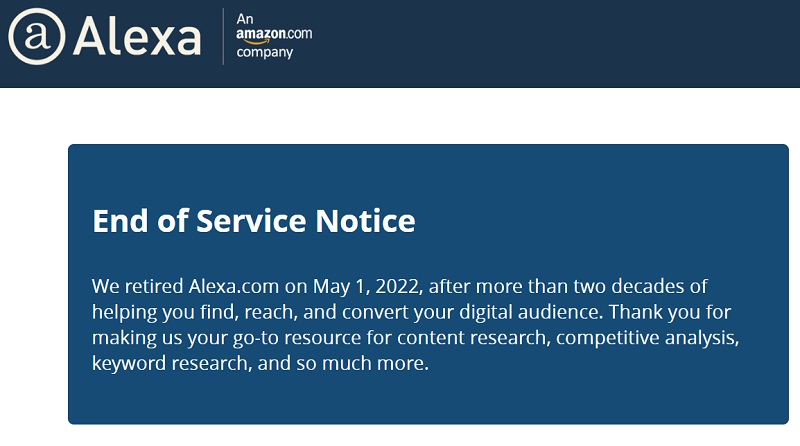 Alexa Rank закрыт с 1 мая 2022 года